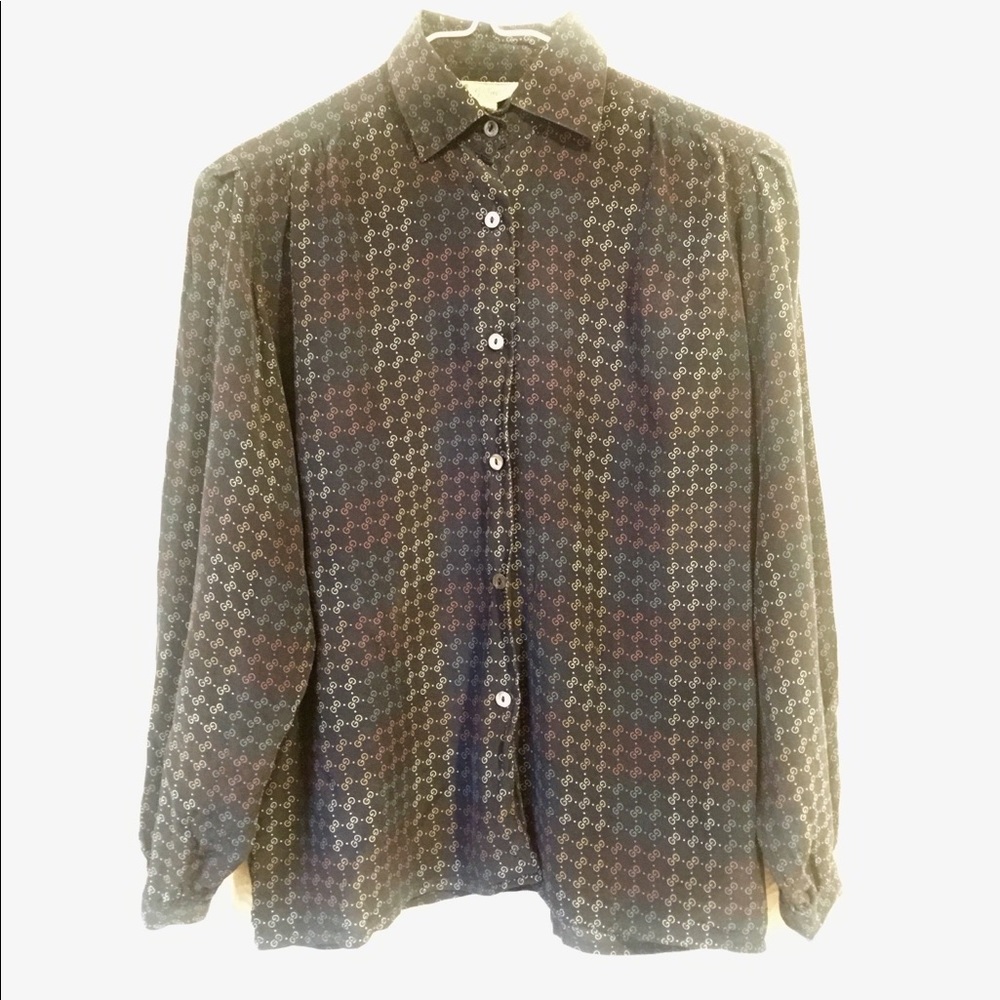 Vintage Gucci Monogram GG Logo Silk Blouse